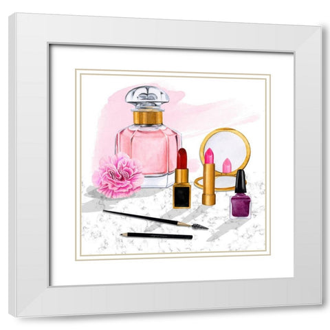 Makeup Counter I White Modern Wood Framed Art Print with Double Matting by Popp, Grace