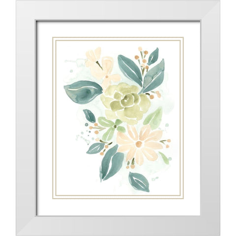 Spring Greens I White Modern Wood Framed Art Print with Double Matting by Vess, June Erica