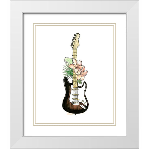 Guitar Foliage II White Modern Wood Framed Art Print with Double Matting by Warren, Annie