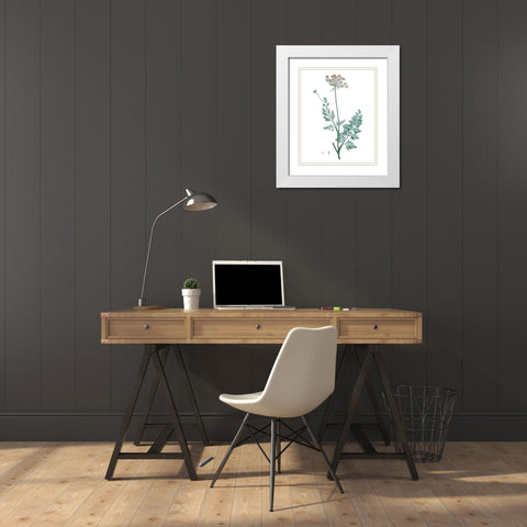 Soft Green Botanical V White Modern Wood Framed Art Print with Double Matting by Vision Studio