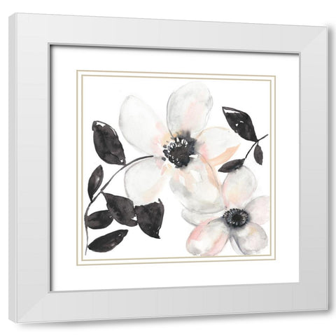 Black and Blush Anemone I White Modern Wood Framed Art Print with Double Matting by Goldberger, Jennifer