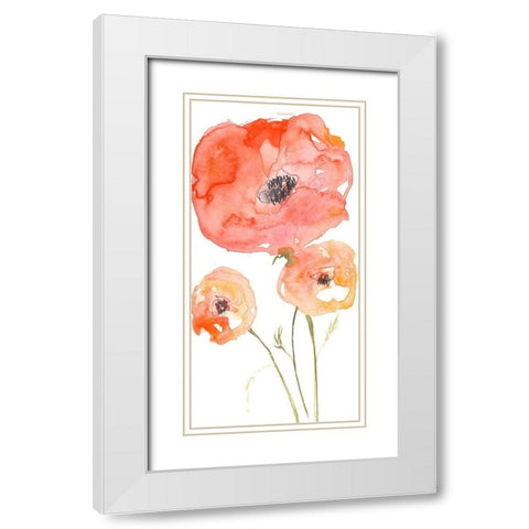 Neon Poppies II White Modern Wood Framed Art Print with Double Matting by Goldberger, Jennifer