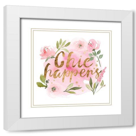 Pink Blooms I White Modern Wood Framed Art Print with Double Matting by Wang, Melissa