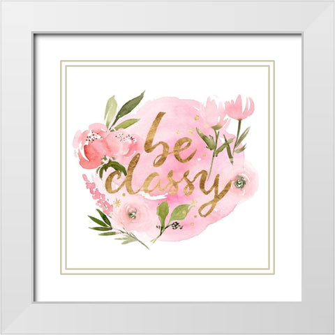 Pink Blooms II White Modern Wood Framed Art Print with Double Matting by Wang, Melissa