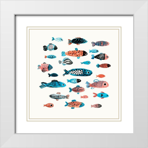 Fish School I White Modern Wood Framed Art Print with Double Matting by Warren, Annie