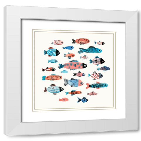 Fish School II White Modern Wood Framed Art Print with Double Matting by Warren, Annie