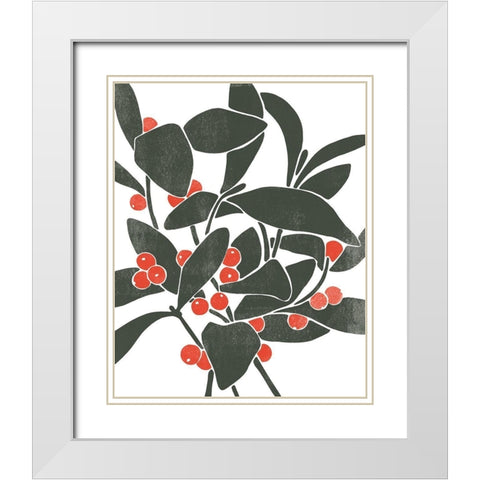 Colorblock Berry Branch I White Modern Wood Framed Art Print with Double Matting by Scarvey, Emma