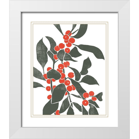 Colorblock Berry Branch IV White Modern Wood Framed Art Print with Double Matting by Scarvey, Emma