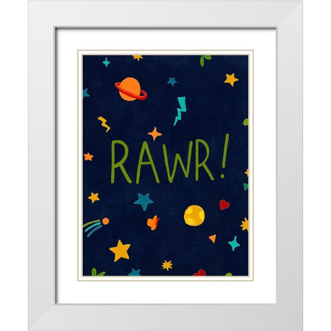 Starry Dinos I White Modern Wood Framed Art Print with Double Matting by Vess, June Erica