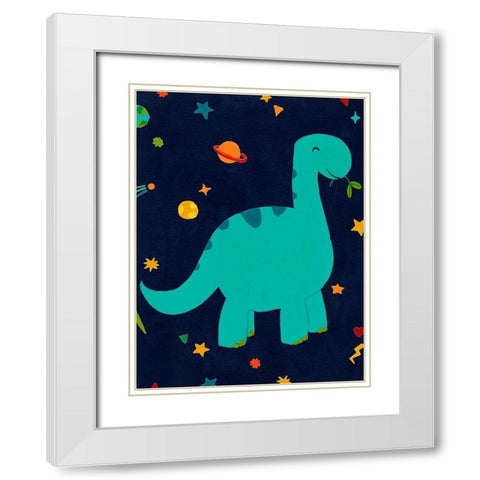 Starry Dinos IV White Modern Wood Framed Art Print with Double Matting by Vess, June Erica
