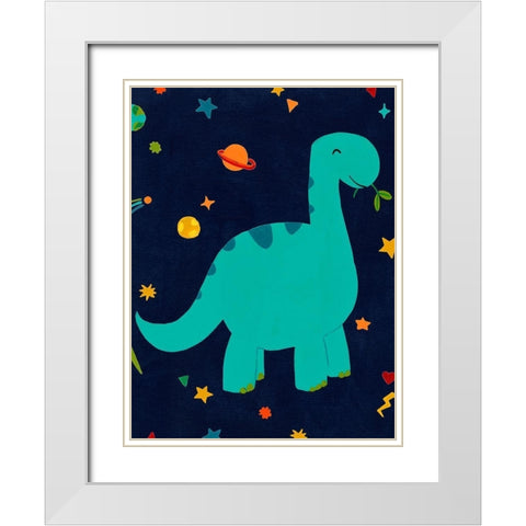 Starry Dinos IV White Modern Wood Framed Art Print with Double Matting by Vess, June Erica