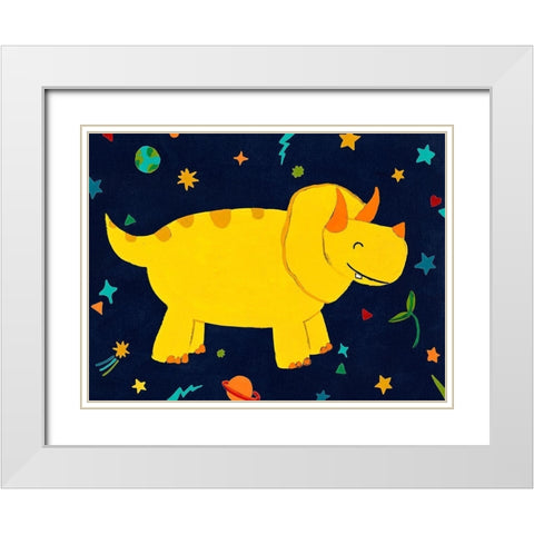 Starry Dinos V White Modern Wood Framed Art Print with Double Matting by Vess, June Erica