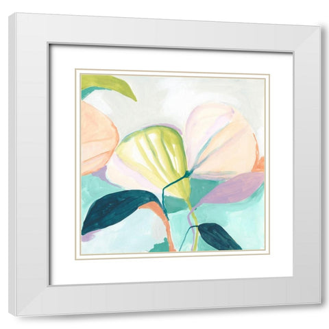 Fan Flowers I White Modern Wood Framed Art Print with Double Matting by Vess, June Erica