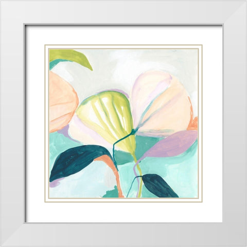 Fan Flowers I White Modern Wood Framed Art Print with Double Matting by Vess, June Erica