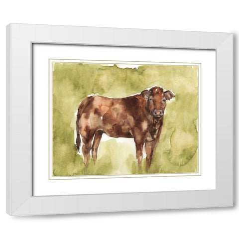 Cow in the Field I White Modern Wood Framed Art Print with Double Matting by Goldberger, Jennifer