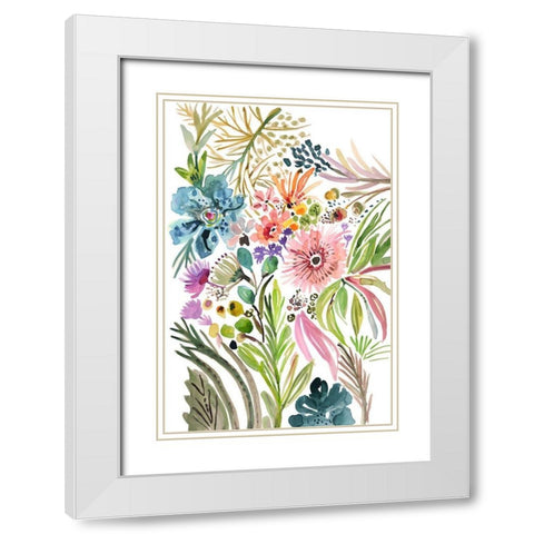 Happy Flowers I White Modern Wood Framed Art Print with Double Matting by Fields, Karen