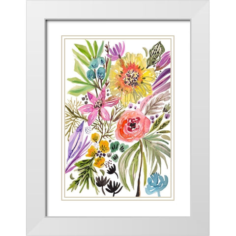 Happy Flowers II White Modern Wood Framed Art Print with Double Matting by Fields, Karen