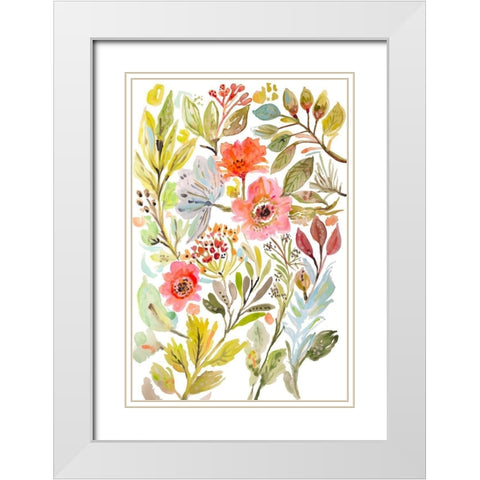 Happy Flowers IV White Modern Wood Framed Art Print with Double Matting by Fields, Karen