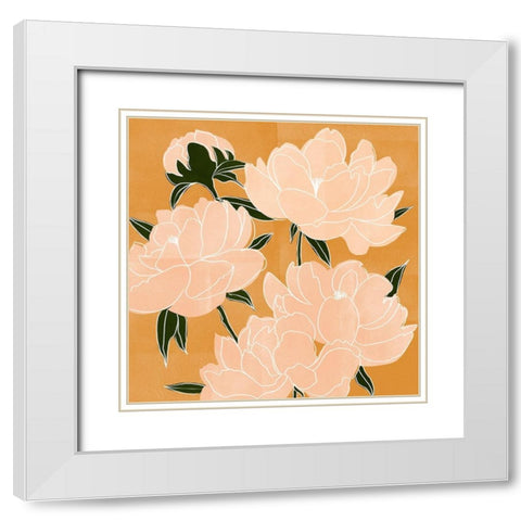 Modern Peonies I White Modern Wood Framed Art Print with Double Matting by Scarvey, Emma