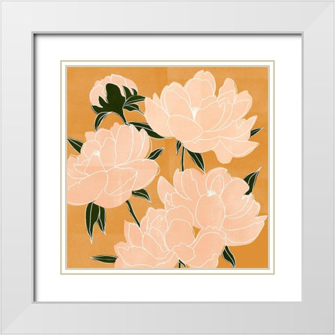 Modern Peonies I White Modern Wood Framed Art Print with Double Matting by Scarvey, Emma