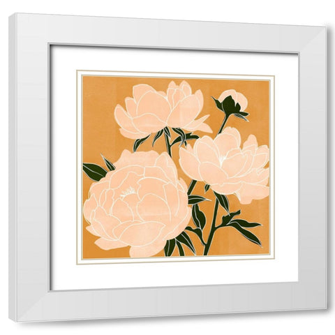 Modern Peonies II White Modern Wood Framed Art Print with Double Matting by Scarvey, Emma