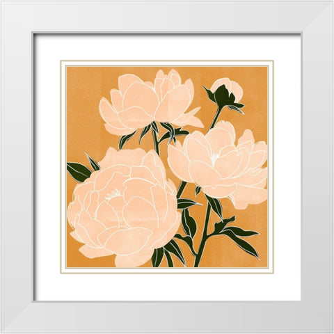 Modern Peonies II White Modern Wood Framed Art Print with Double Matting by Scarvey, Emma