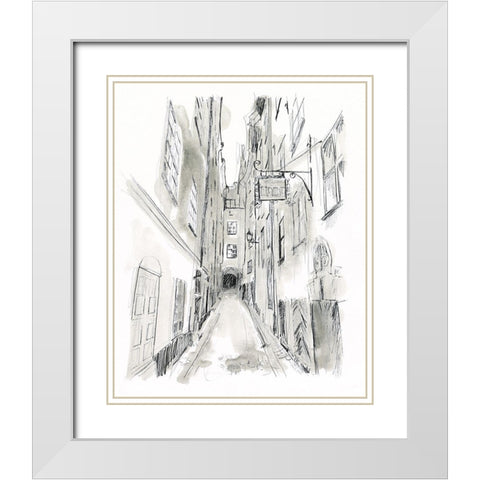 European City Sketch I White Modern Wood Framed Art Print with Double Matting by Vess, June Erica