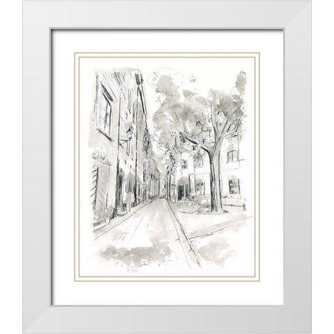 European City Sketch II White Modern Wood Framed Art Print with Double Matting by Vess, June Erica
