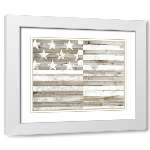 Americana Flag White Modern Wood Framed Art Print with Double Matting by Studio W