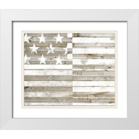 Americana Flag White Modern Wood Framed Art Print with Double Matting by Studio W