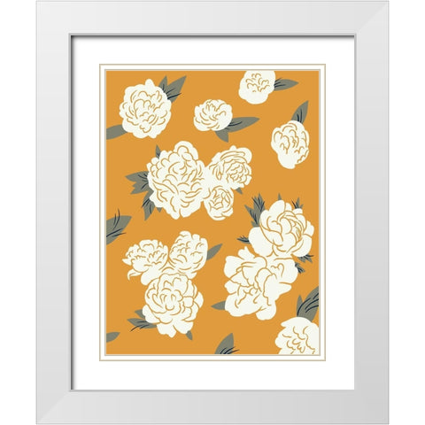 Ivory Peonies on Gold I White Modern Wood Framed Art Print with Double Matting by Green, Jacob
