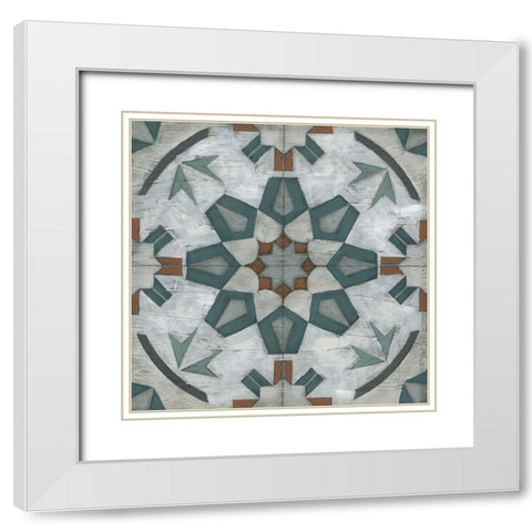Verdigris Tile I White Modern Wood Framed Art Print with Double Matting by Vess, June Erica