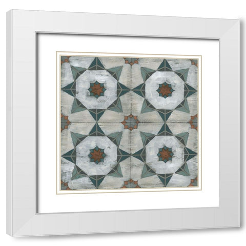 Verdigris Tile II White Modern Wood Framed Art Print with Double Matting by Vess, June Erica