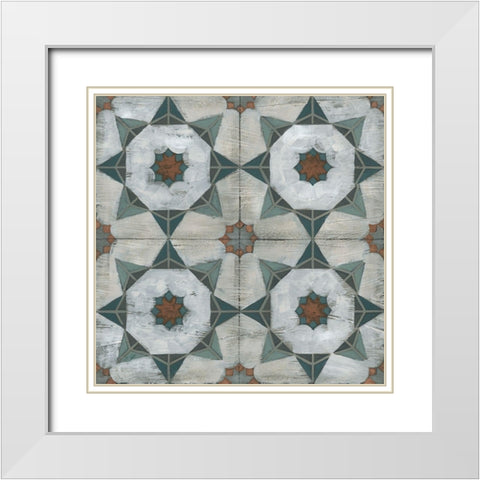 Verdigris Tile II White Modern Wood Framed Art Print with Double Matting by Vess, June Erica