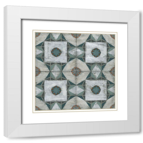 Verdigris Tile III White Modern Wood Framed Art Print with Double Matting by Vess, June Erica