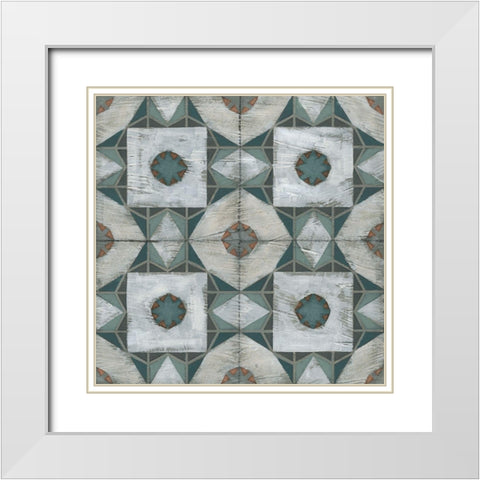 Verdigris Tile III White Modern Wood Framed Art Print with Double Matting by Vess, June Erica