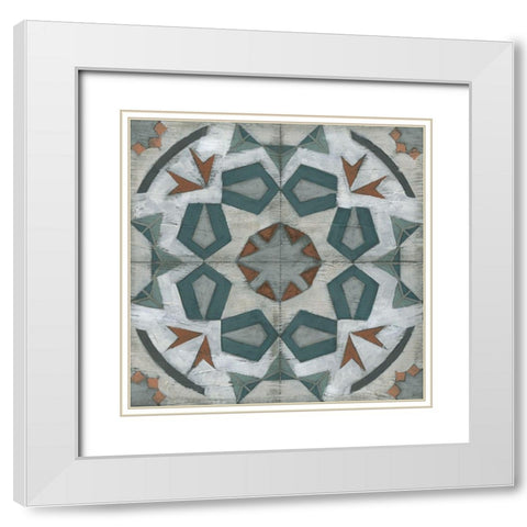 Verdigris Tile IV White Modern Wood Framed Art Print with Double Matting by Vess, June Erica