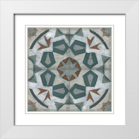 Verdigris Tile IV White Modern Wood Framed Art Print with Double Matting by Vess, June Erica