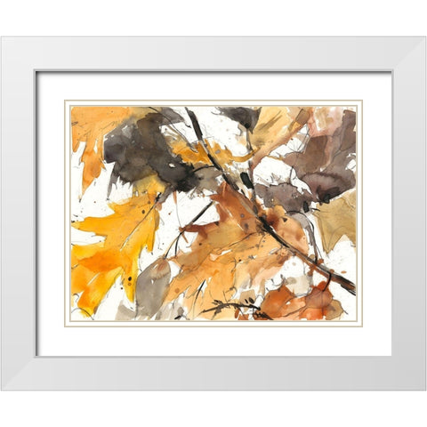 Watercolor Autumn Leaves I White Modern Wood Framed Art Print with Double Matting by Dixon, Samuel