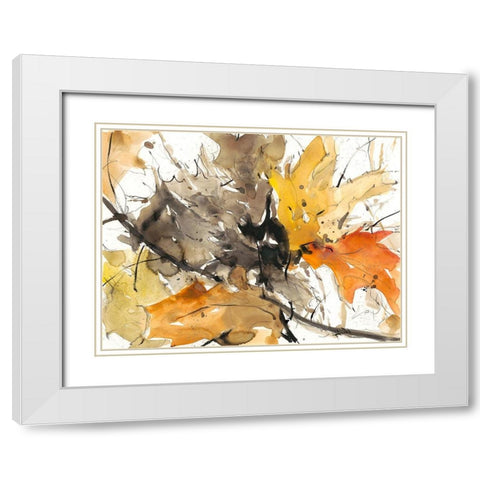 Watercolor Autumn Leaves II White Modern Wood Framed Art Print with Double Matting by Dixon, Samuel