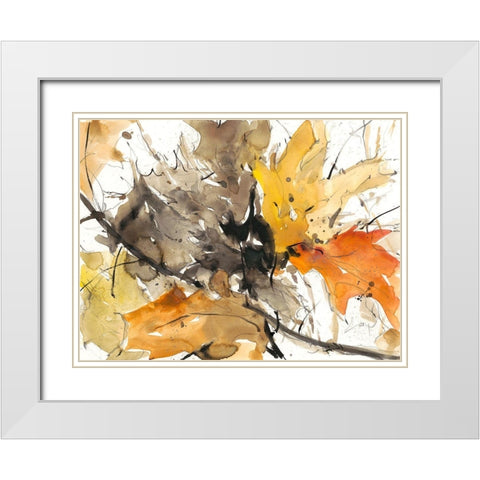 Watercolor Autumn Leaves II White Modern Wood Framed Art Print with Double Matting by Dixon, Samuel