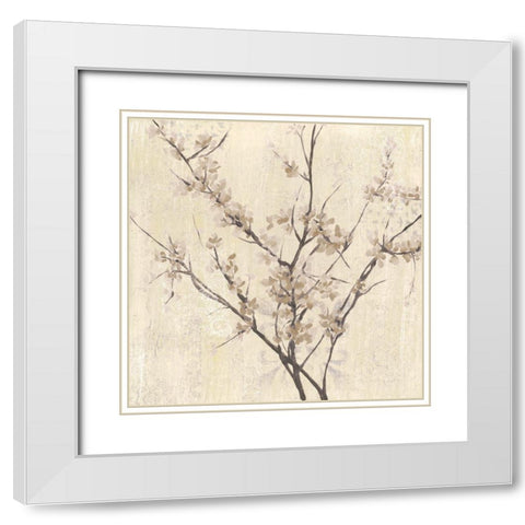 Neutral Blossoms on Cream I White Modern Wood Framed Art Print with Double Matting by Goldberger, Jennifer