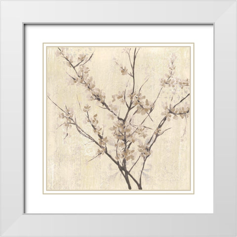 Neutral Blossoms on Cream I White Modern Wood Framed Art Print with Double Matting by Goldberger, Jennifer