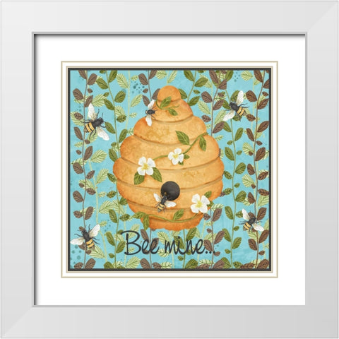 Bees and Honey I White Modern Wood Framed Art Print with Double Matting by Reynolds, Jade