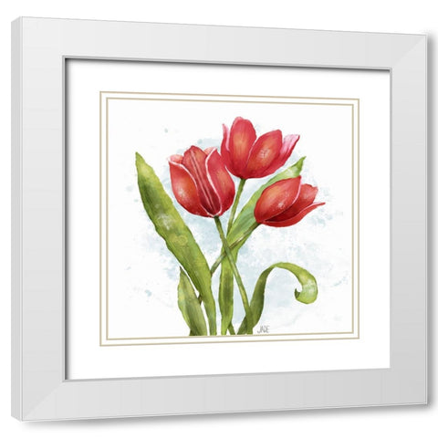 Red Tulip Splash II White Modern Wood Framed Art Print with Double Matting by Reynolds, Jade