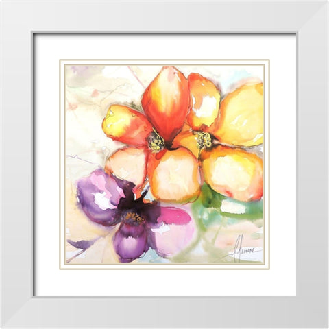 Amigas White Modern Wood Framed Art Print with Double Matting by Herrera, Leticia