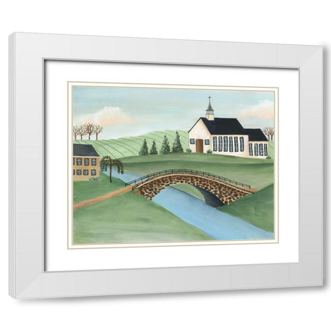 Folk Church Scene I White Modern Wood Framed Art Print with Double Matting by Moore, Regina