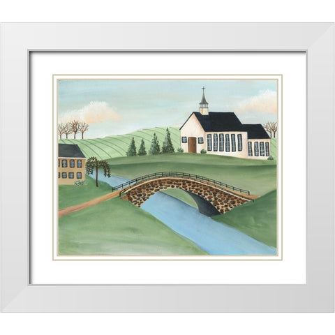 Folk Church Scene I White Modern Wood Framed Art Print with Double Matting by Moore, Regina