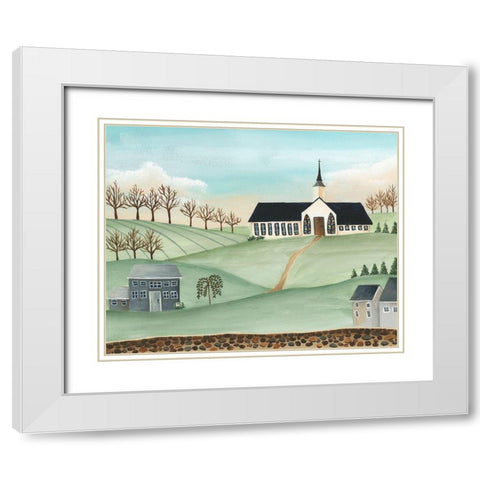 Folk Church Scene II White Modern Wood Framed Art Print with Double Matting by Moore, Regina