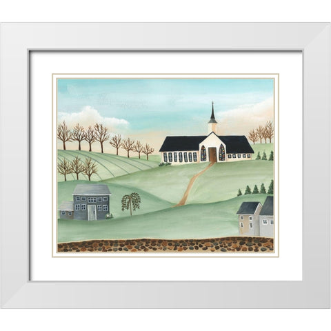 Folk Church Scene II White Modern Wood Framed Art Print with Double Matting by Moore, Regina